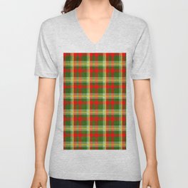 Red Christmas plaid with gold glitter V Neck T Shirt