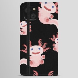 Cute Axolotl on Black Background iPhone Wallet Case