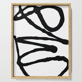 Brushstroke 7: A minimal black and white abstract mudcloth print by Alyssa Hamilton Art Serving Tray