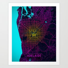 Adelaide City Map of Australia - Neon Art Print