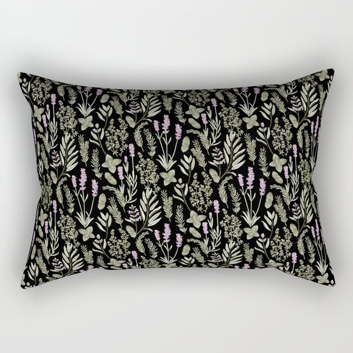 Vintage Herbs - lavender, sage, rosemary, thyme, mint - green and purple Rectangular Pillow
