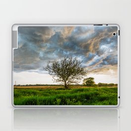 Stormy Day on the Plains - Tree Under Stormy Sky on Spring Day on the Plains of Kansas Laptop Skin