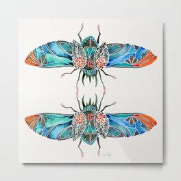 Ornamental Scarab – Turquoise & Coral Metal Print