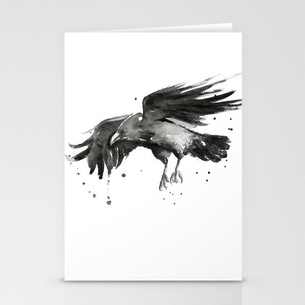Raven Watercolor Stationery Cards