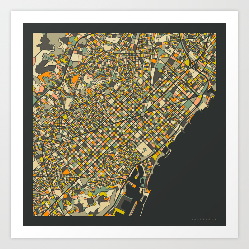 Barcelona Map Art Print By Jazzberryblue Society6