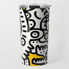Black and White Cool Monsters Graffiti on Yellow Background Travel Mug