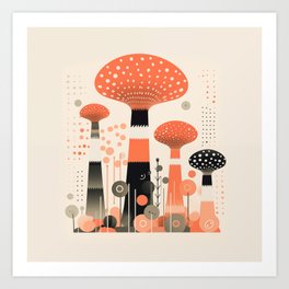 Toadstool Tango: Whimsical Mushroom Poster Art Print