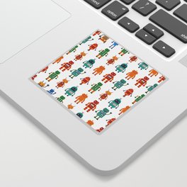 Seamless pattern from colorful retro robots in a flat style on a white background. Vintage illustration.  Sticker