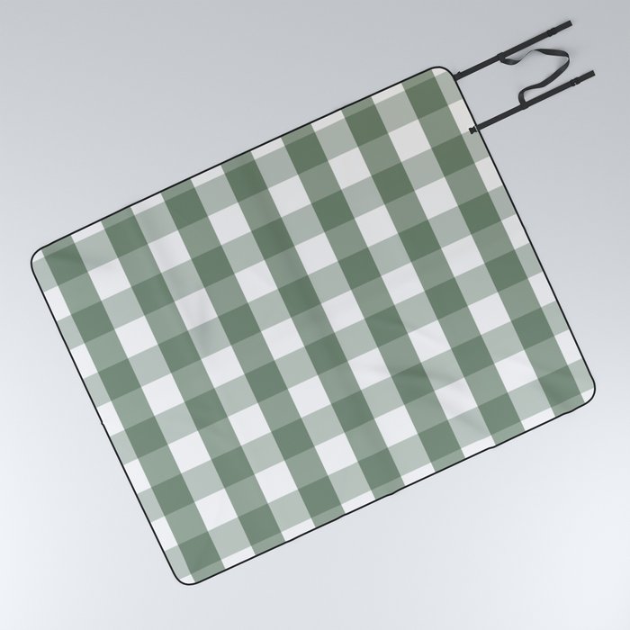 Gingham Plaid Pattern (sage green/white) Picnic Blanket