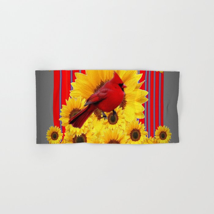Yellow Sunflowers Red Cardinal Grey Art Hand Amp Bath Towel