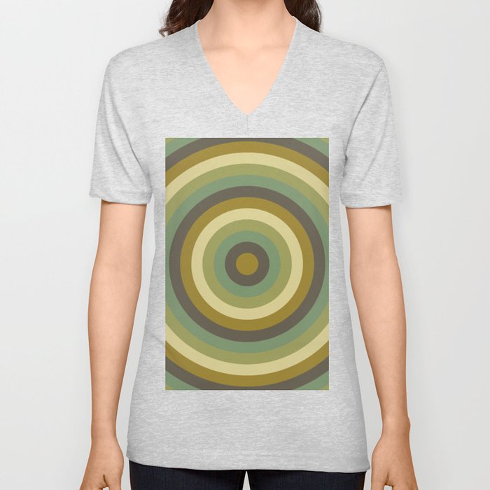 Gray, burly wood, dark olive green, dark khaki, dark golden rod concentric circles V Neck T Shirt