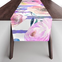 Colorful watercolor pink purple coral geometrical flowers Table Runner