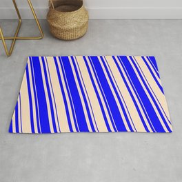 [ Thumbnail: Bisque & Blue Colored Lined Pattern Rug ]