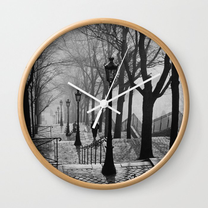 Sacre Coeur, Montmartre, Paris, France Stairs black and white photograph / black and white photography Wall Clock