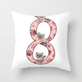 Siamese Cat Eighth Birthday For Kids Cats Throw Pillow