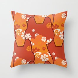 70s kitty cat meow meow retro pattern Throw Pillow