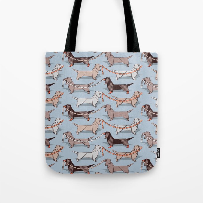 Origami Dachshunds sausage dogs // pale blue background Tote Bag