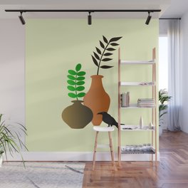 Terracotta Pots and Crow Wall Mural