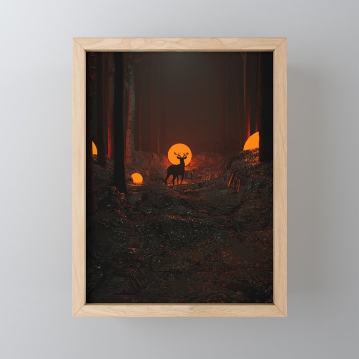 Deer in fairy forest Framed Mini Art Print