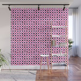 Watercolor Hand Drawn Pink And Black Polka Dot Pattern,Retro,Cute,Dotted,Polkadot, Wall Mural