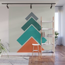 Retro Geometric Arrows Layered Squares- Orange Teal and Gray- Vertical Wall Mural