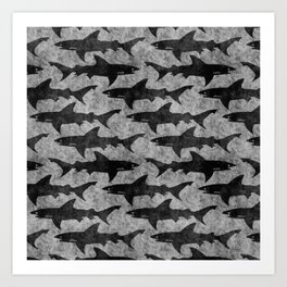 Gray and Black Shark Pattern Art Print