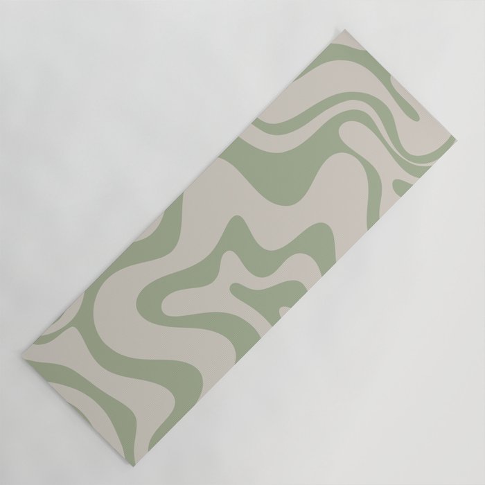 Liquid Swirl Modern Abstract Pattern in Beige and Sage Green Yoga Mat