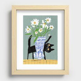Kitten playing with a flower Recessed Framed Print