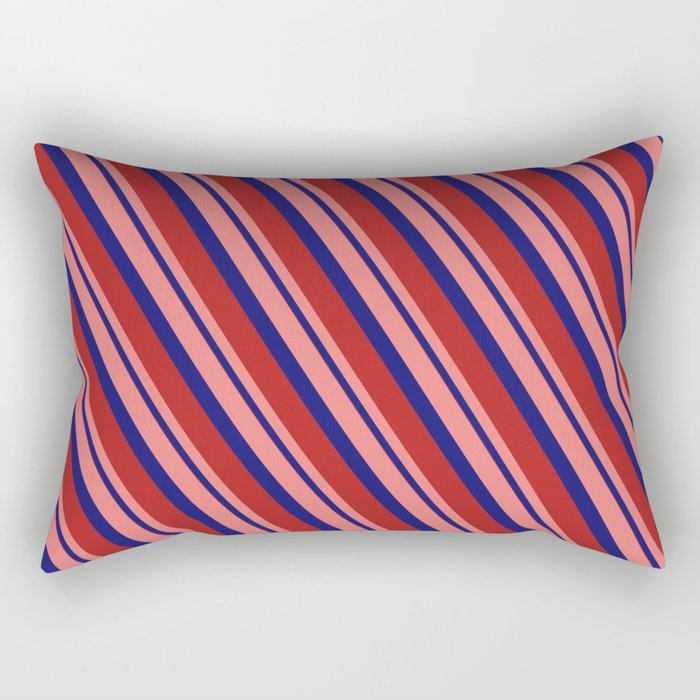 Light Coral, Midnight Blue, and Red Colored Stripes/Lines Pattern Rectangular Pillow
