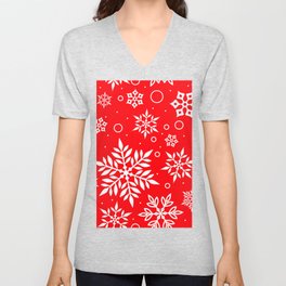 Winter Wonderland Red Snowflake Pattern V Neck T Shirt
