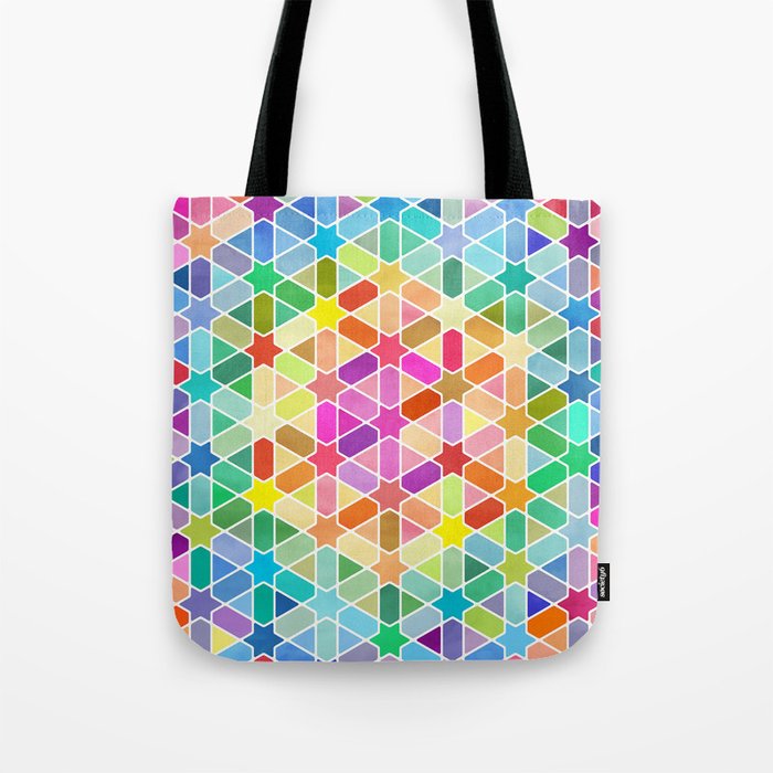 Rainbow Honeycomb with Stars Tote Bag