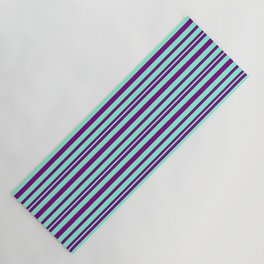 [ Thumbnail: Purple & Aquamarine Colored Pattern of Stripes Yoga Mat ]