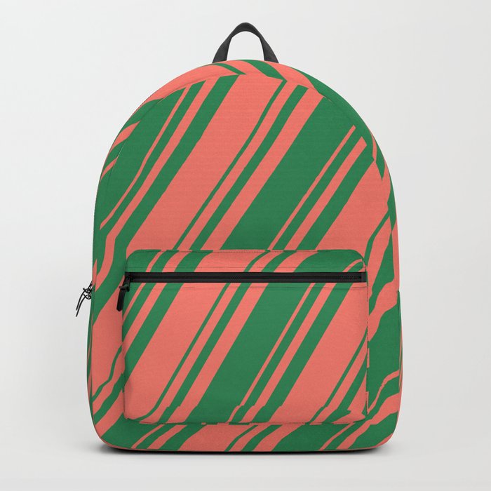 Salmon and Sea Green Colored Stripes Pattern Backpack