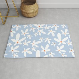 Quirky Floral in Light Blue, Orange and White Area & Throw Rug