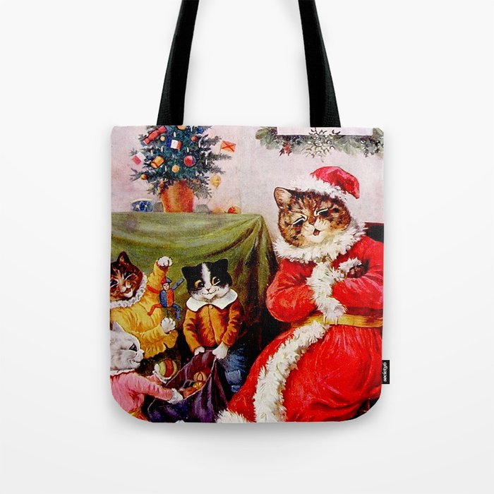 'A Merry Christmas' Vintage Cat Art by Louis Wain Tote Bag