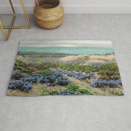 Bluebonnet flowers & San Francisco Sand Dunes nautical seaside landscape painting by Theodore Wores Rug