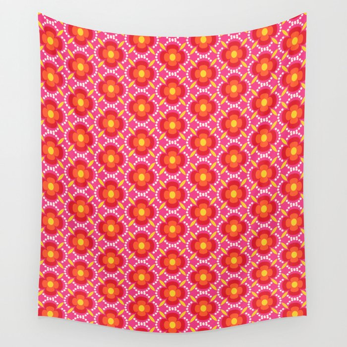 Retro happy bright floral 3 Wall Tapestry