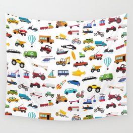 Little Boy Things That Move Vehicle Cars Pattern for Kids Wall Tapestry