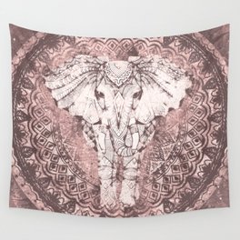Bohemian, Elephant, Mandala, Blush, Moon Wall Tapestry