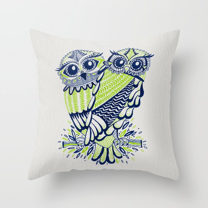 Owls – Navy & Lime Throw Pillow