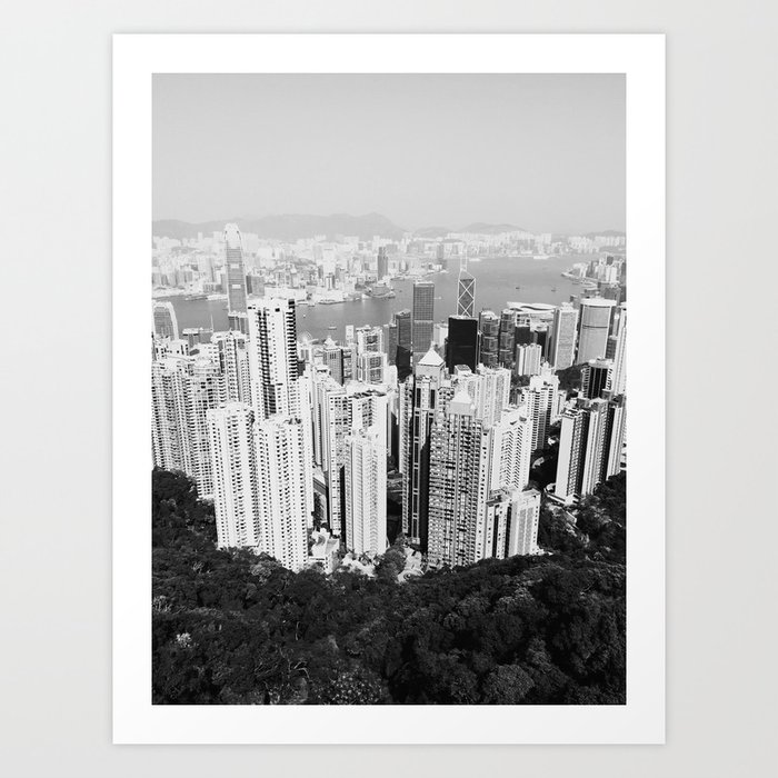 Hong Kong Cityscape // Sky Scraper Skyline Landscape Photography Black and White Buildings Art Print