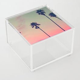 Pink Sunset, Palm Tree Silhouette Encinitas, California - Surfer Acrylic Box