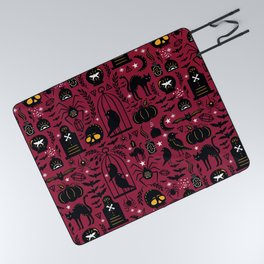 Spooky Gothic Halloween Witchcraft Red Black Picnic Blanket