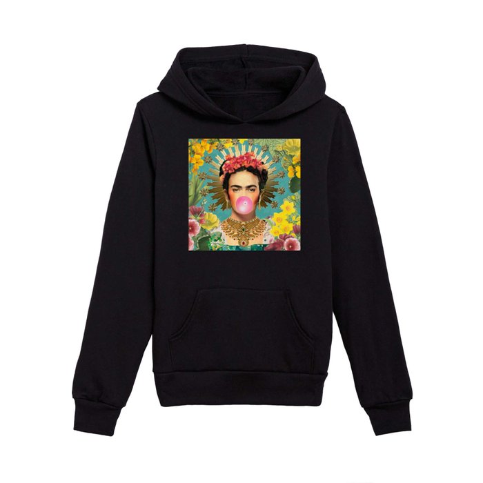 Frida Kahlo Crown & Bubble Gum Kids Pullover Hoodie