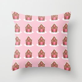 Pink Gingerbread House Throw Pillow