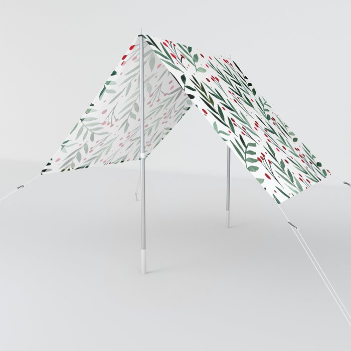 Festive watercolor branches - green and red Sun Shade