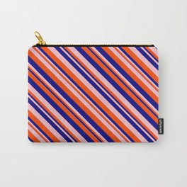 [ Thumbnail: Blue, Pink, and Red Colored Lines/Stripes Pattern Carry-All Pouch ]