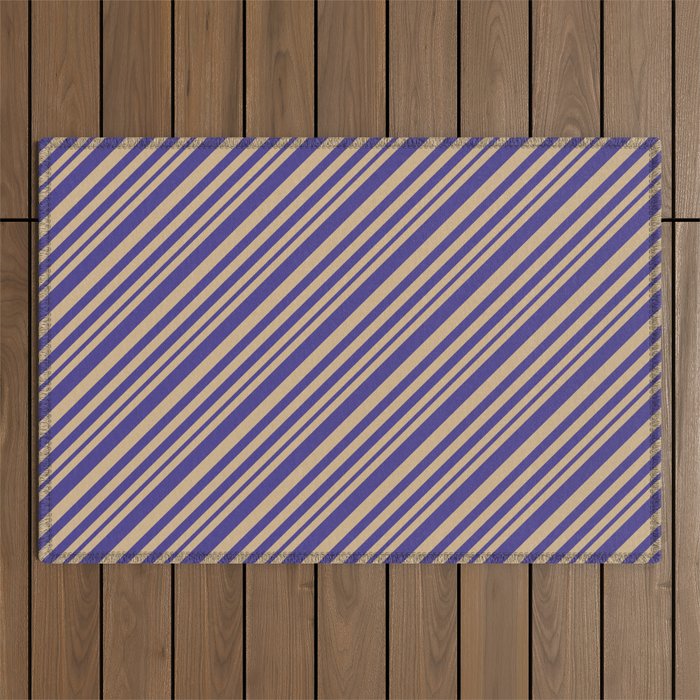 Tan and Dark Slate Blue Colored Lines Pattern Outdoor Rug