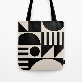 Mid Century Modern Geometric 936 Black and Linen White Tote Bag