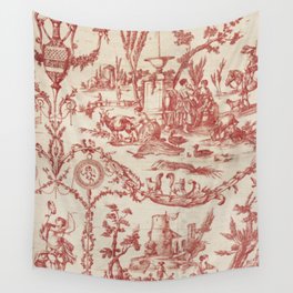 Antique 1900 Neoclassical Romantic Pastoral Toile de Jouy Wall Tapestry